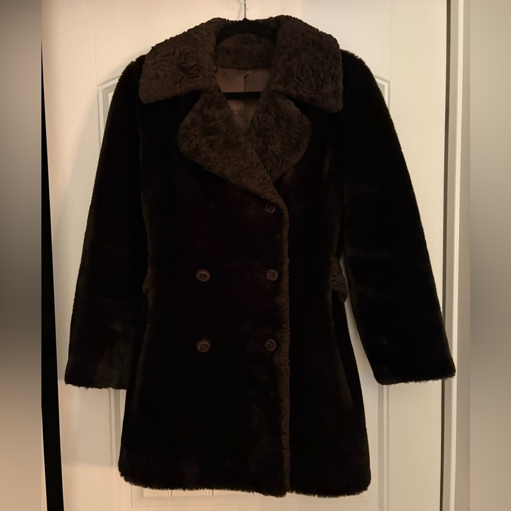 Vintage Borgana x Fairmoor 1950s Faux Fur Coat Chocolate Brown Plush Mid-Length